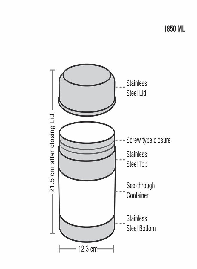 SMARTLOCK Onyx Stainless Steel Transparent See Through Container, Set of 1 (1850 ml Each) - Image 3